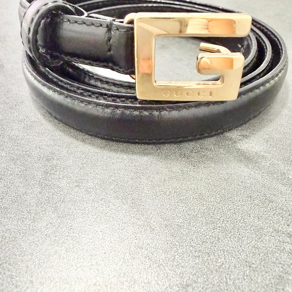 Vintage Gucci Tom Ford Era Black Leather Belt With G Gold Buckle Signed Gucci - Picture 2 of 4